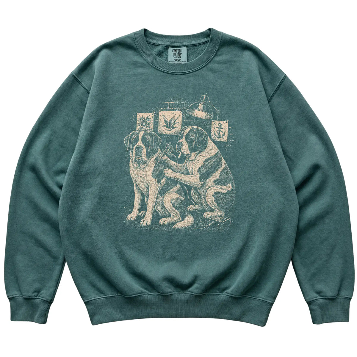 Blue Spruce Saint Bernard Dog Tattoo Artist shirt laid flat