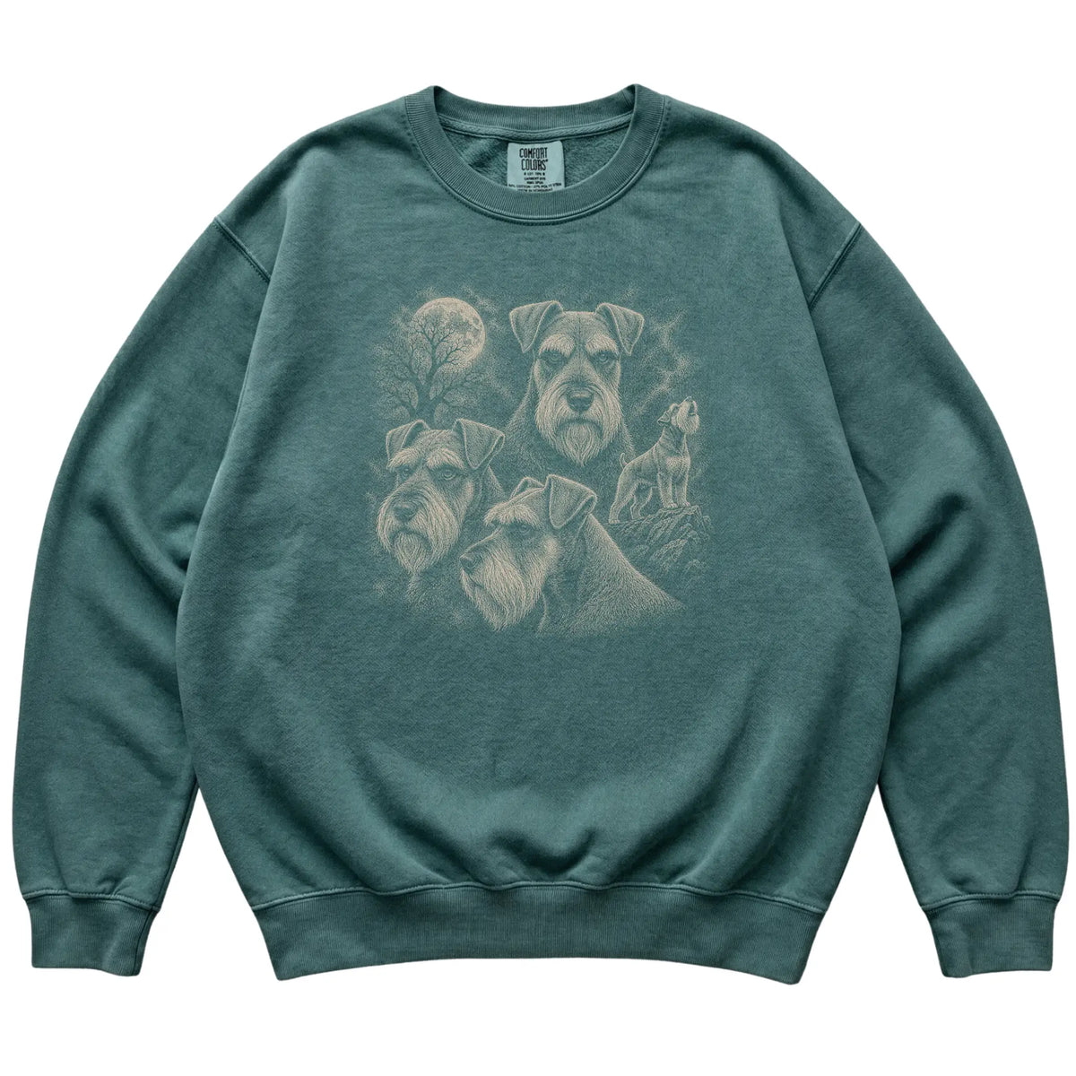 Schnauzer 90s Moon Sweatshirt in Blue Spruce — flat lay