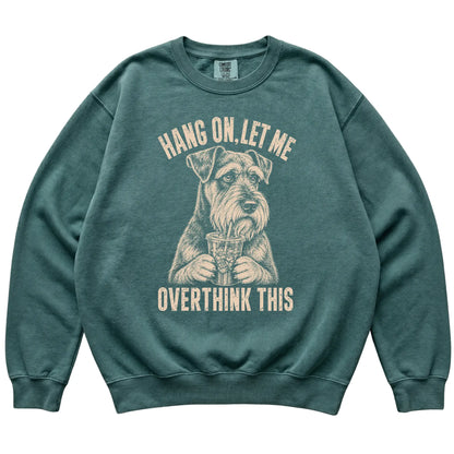 Blue Spruce Comfort Colors sweatshirt featuring Schnauzer Iced Coffee Overthink, laid-flat presentation