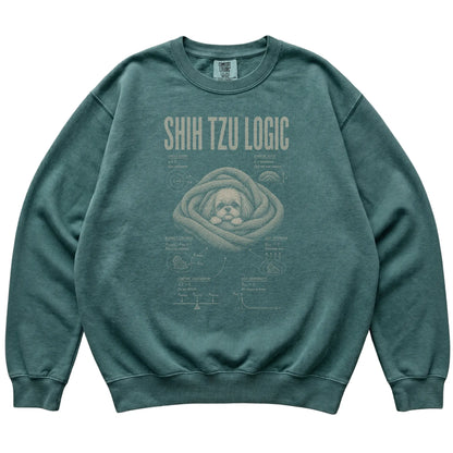Blue Spruce Shih Tzu Logic T-Shirt laid flat