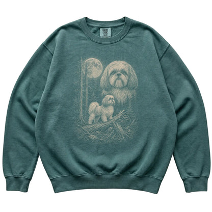Blue Spruce Shih Tzu Moonlit Forest Comfort Colors sweatshirt, flat view
