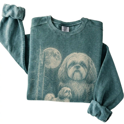 Blue Spruce Shih Tzu Moonlit Forest Comfort Colors sweatshirt, folded view