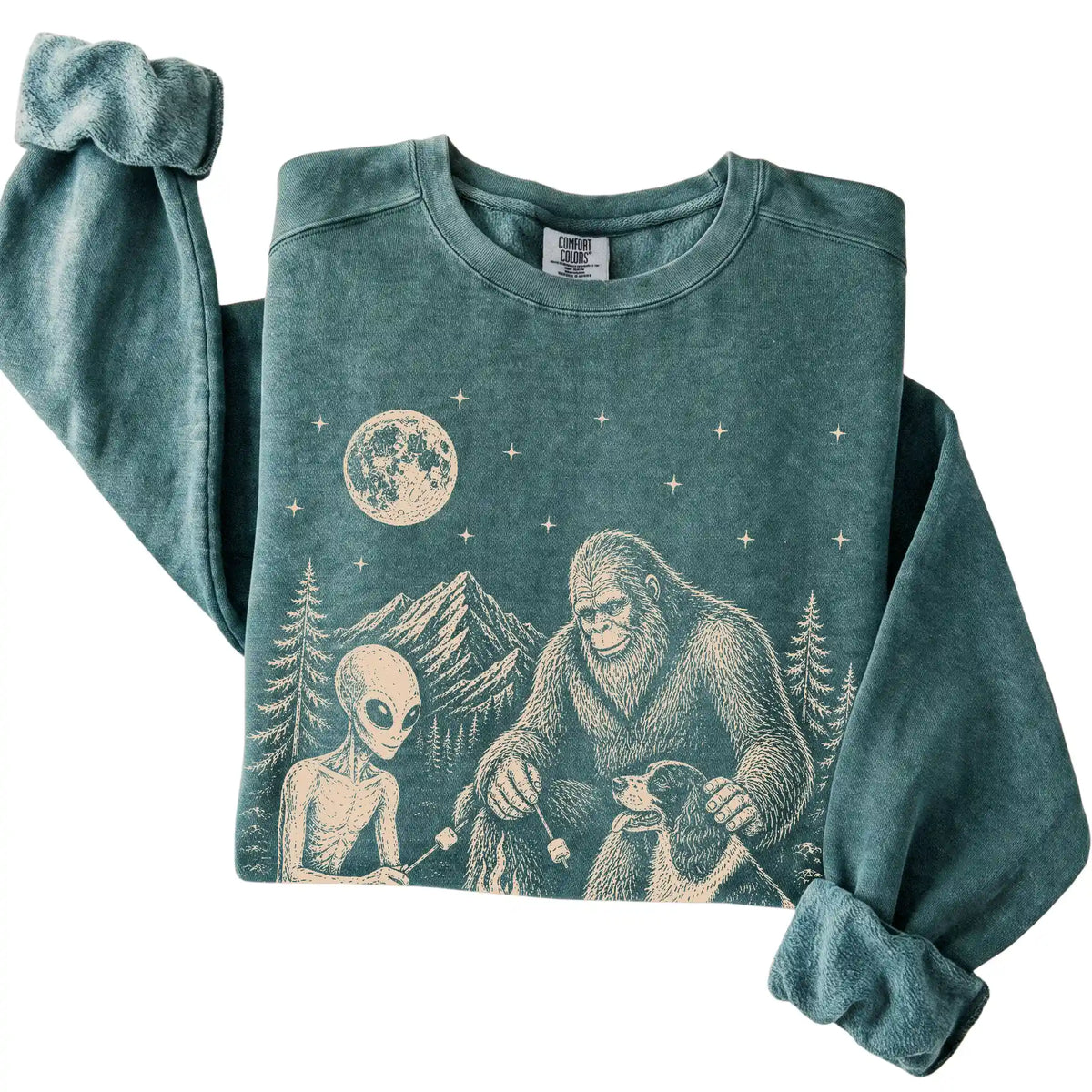 Blue Spruce Springer Spaniel Camping with Bigfoot and Alien folded detail view