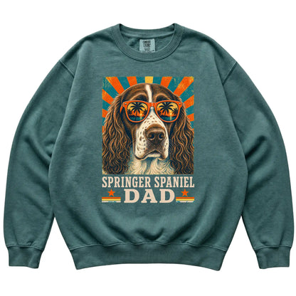 Retro Springer Spaniel Dad design on a Blue Spruce Comfort Colors sweatshirt