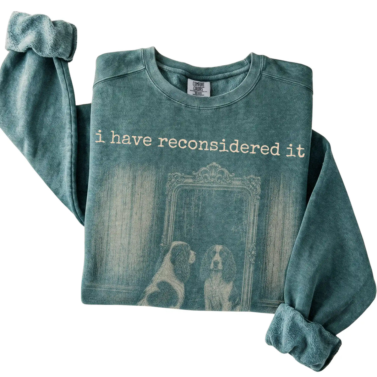 Blue Spruce Springer Spaniel The Answer Is Still No Comfort Colors sweatshirt, folded view