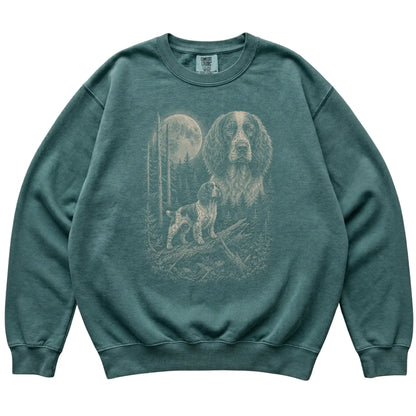 Blue Spruce Springer Spaniel Moonlit Forest Comfort Colors sweatshirt, flat view