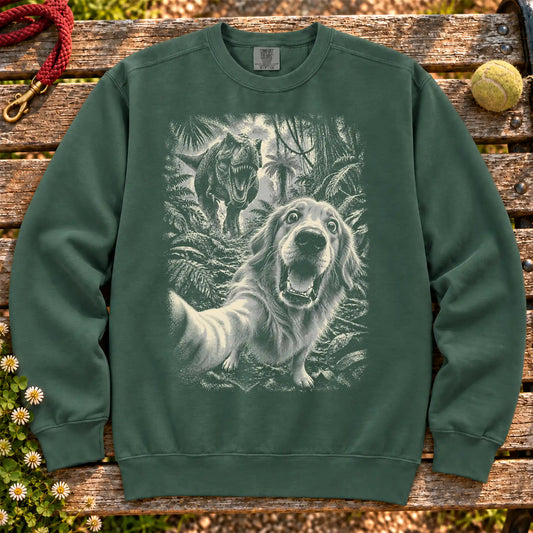 Golden Retriever T-Rex Selfie sweatshirt in Blue Spruce