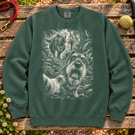 Schnauzer T-Rex Selfie sweatshirt in Blue Spruce