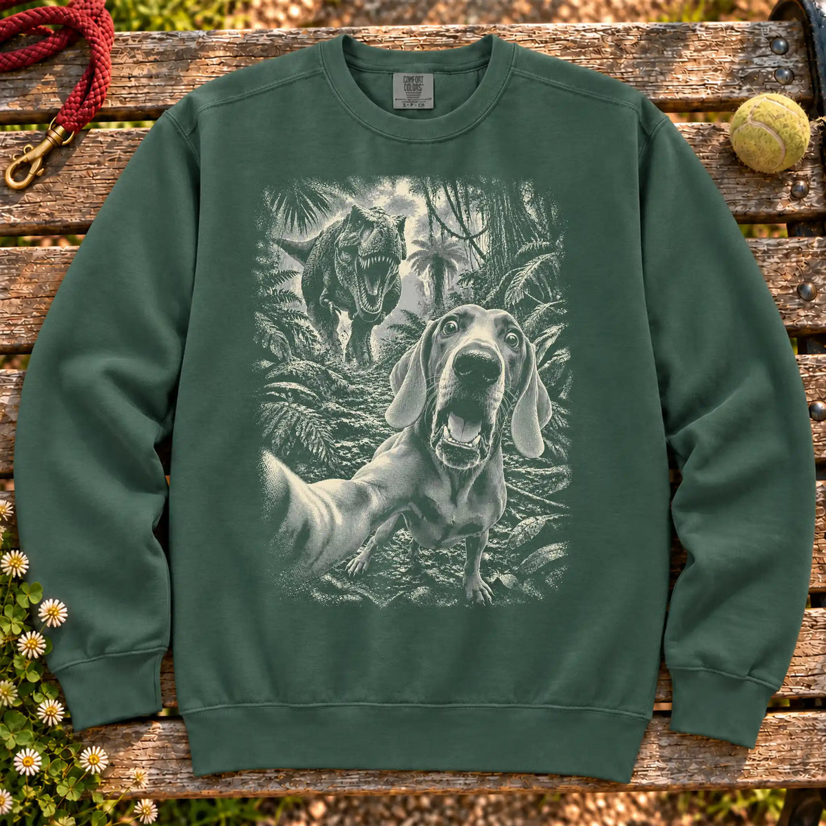 Weimaraner T-Rex Selfie sweatshirt in Blue Spruce