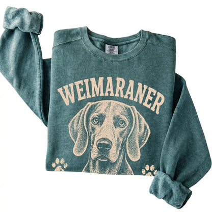 Blue Spruce Comfort Colors® sweatshirt featuring Velcro Mode - Always On - Weimaraner, folded presentation