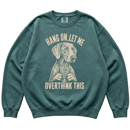 Blue Spruce Comfort Colors sweatshirt featuring Weimaraner Iced Coffee Overthink, laid-flat presentation