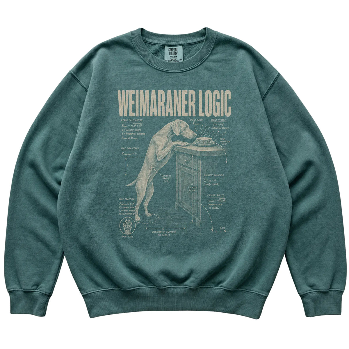 Blue Spruce Weimaraner Logic T-Shirt laid flat