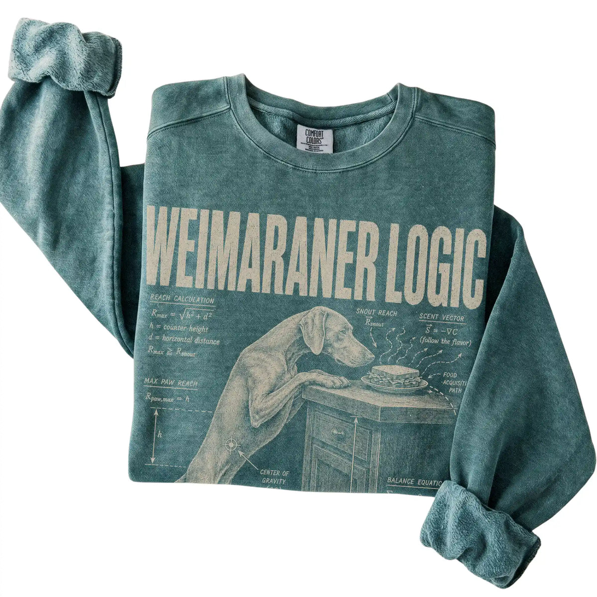 Blue Spruce Weimaraner Logic T-Shirt folded detail
