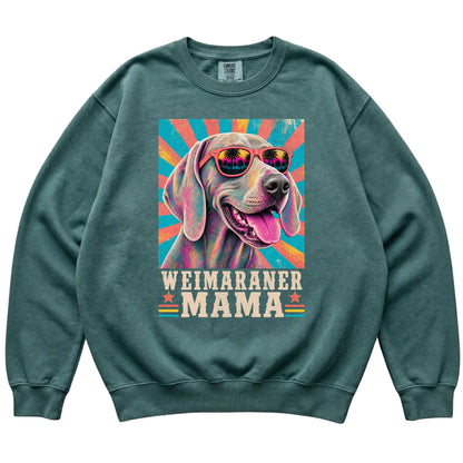 Retro Weimaraner Mama design on a Blue Spruce Comfort Colors sweatshirt