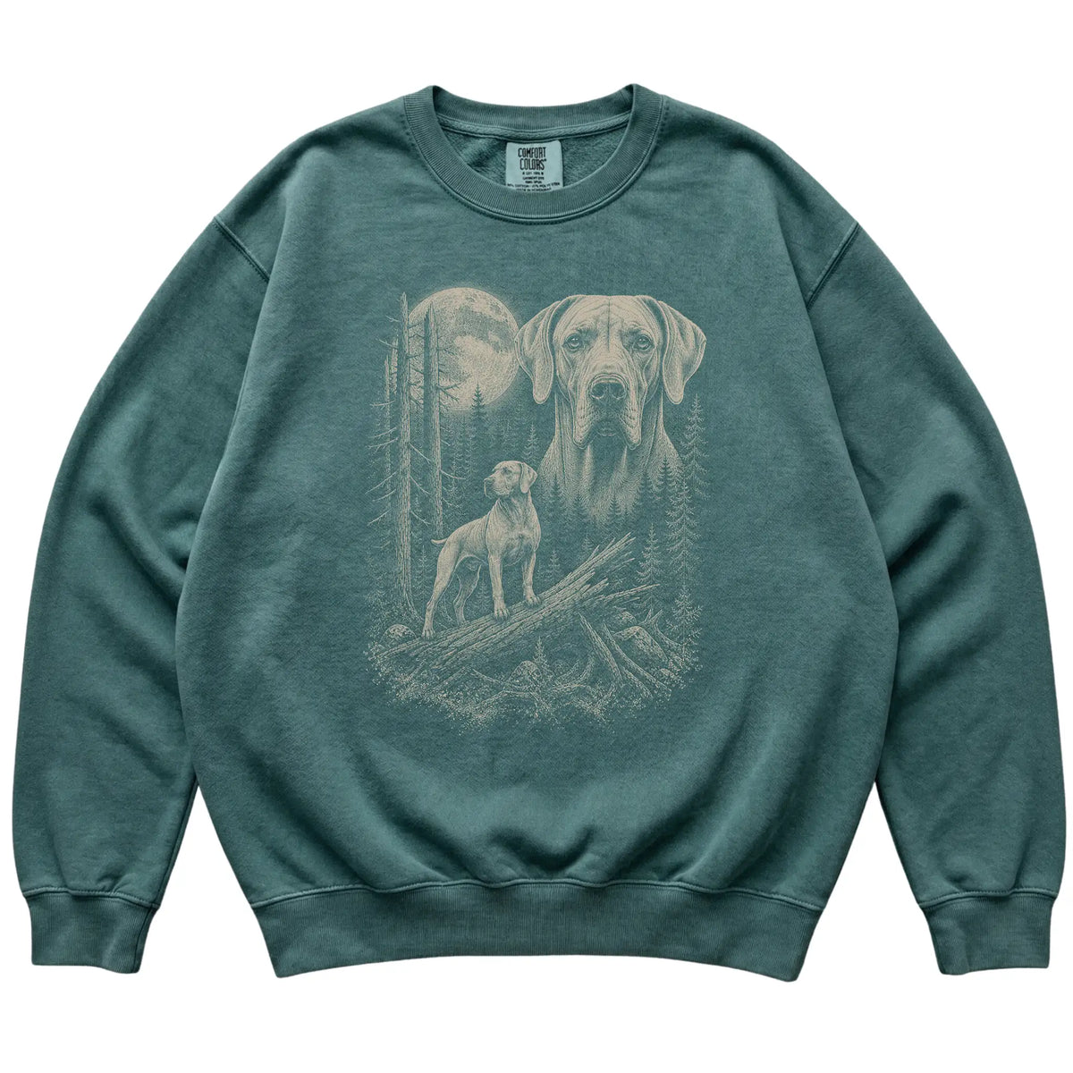 Blue Spruce Weimaraner Moonlit Forest Comfort Colors sweatshirt, flat view