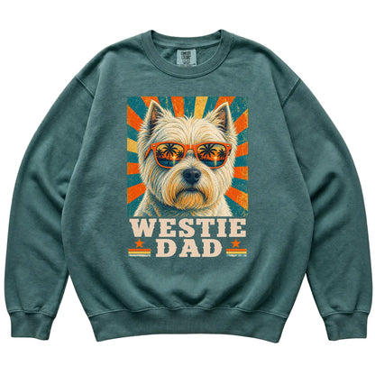 Retro Westie Dad design on a Blue Spruce Comfort Colors sweatshirt