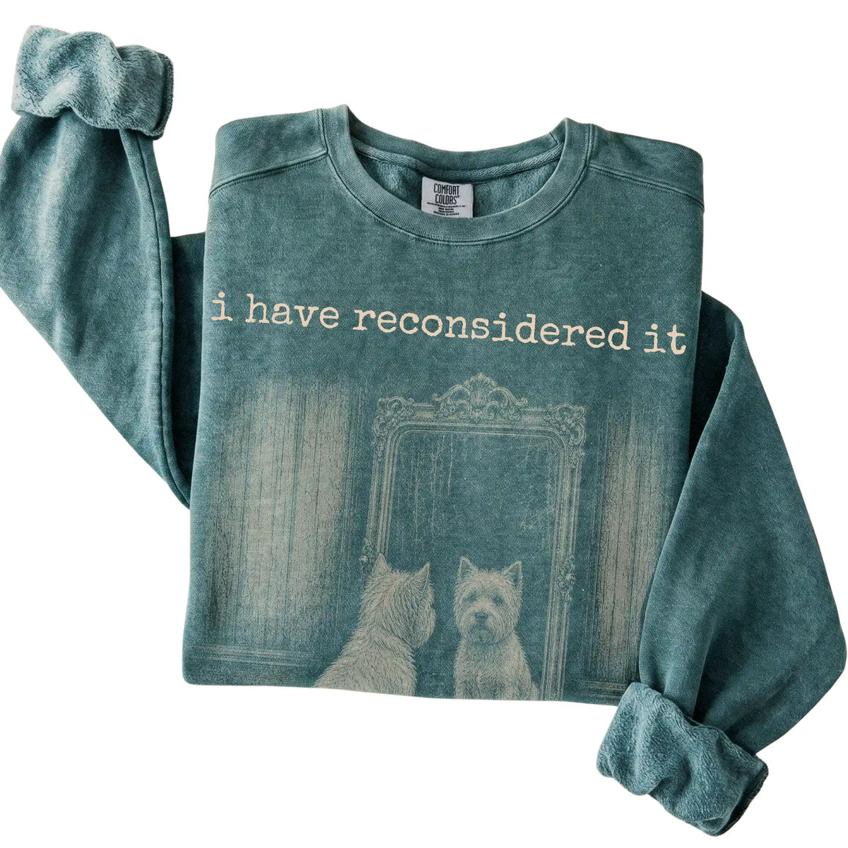 Blue Spruce Westie The Answer Is Still No Comfort Colors sweatshirt, folded view