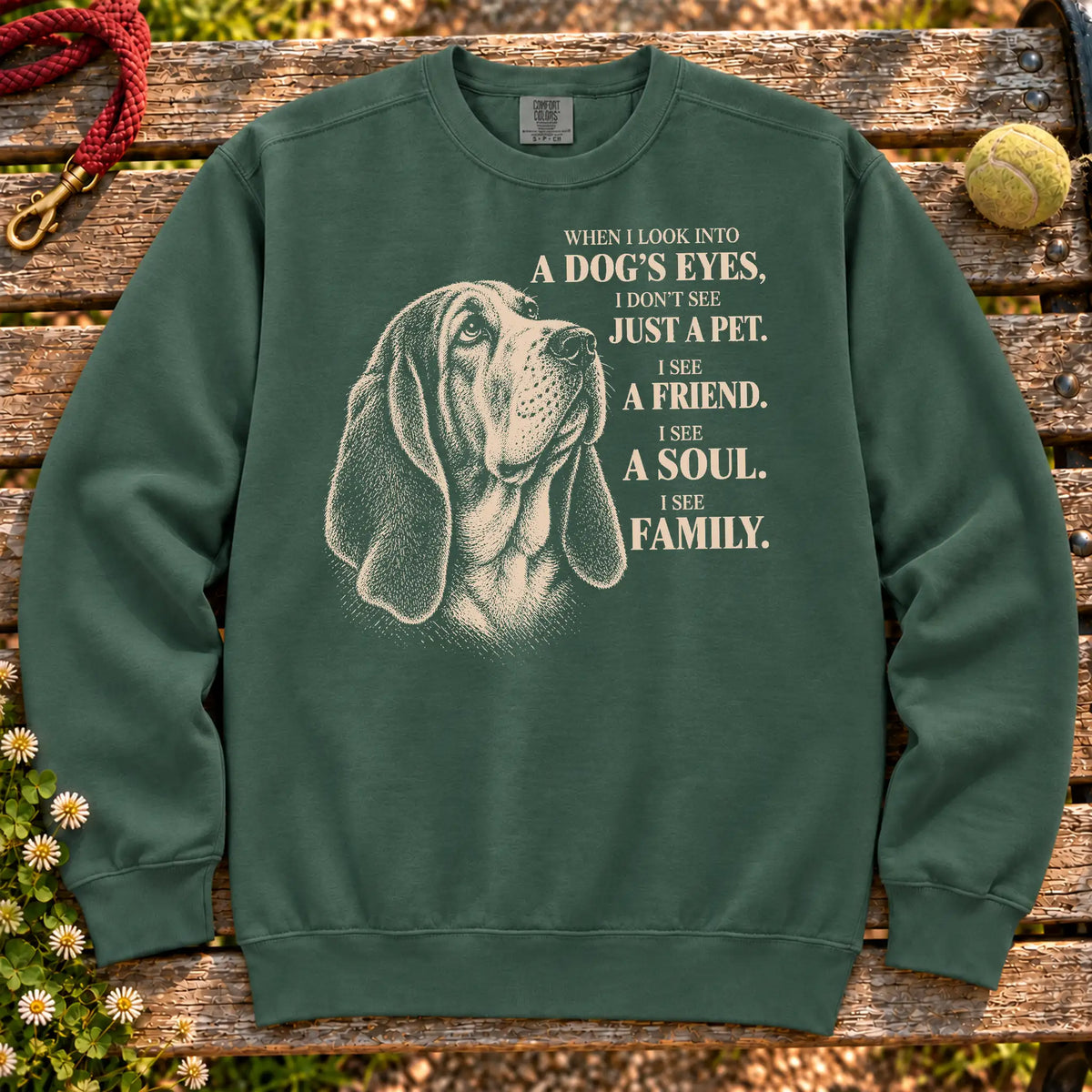 Blue Spruce Comfort Colors® sweatshirt featuring the Basset Hound More Than a Pet design.