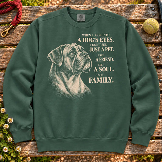 Blue Spruce Comfort Colors® sweatshirt featuring the Boxer More Than a Pet design.