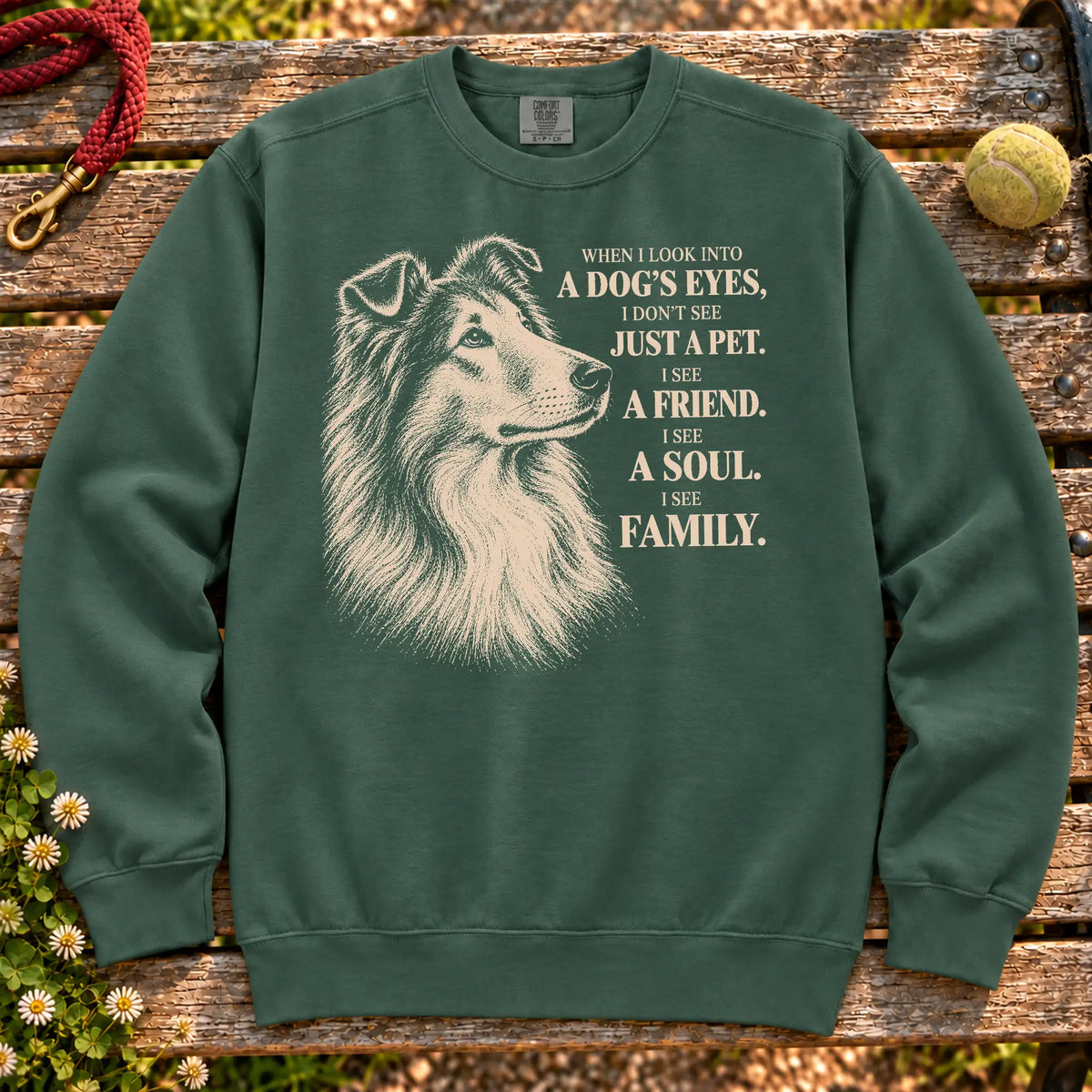 Blue Spruce Comfort Colors® sweatshirt featuring the Collie More Than a Pet design.