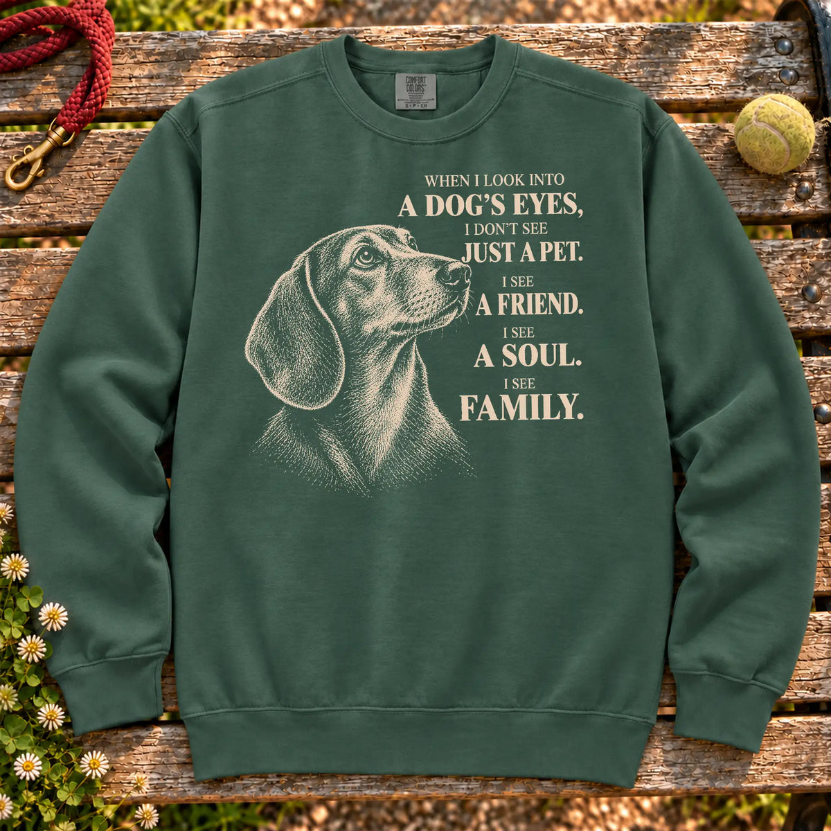 Blue Spruce Comfort Colors® sweatshirt featuring the Dachshund More Than a Pet design.