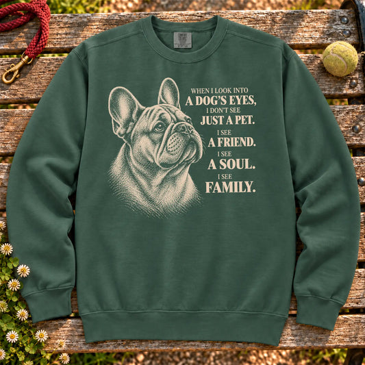 Blue Spruce Comfort Colors® sweatshirt featuring the French Bulldog More Than a Pet design.