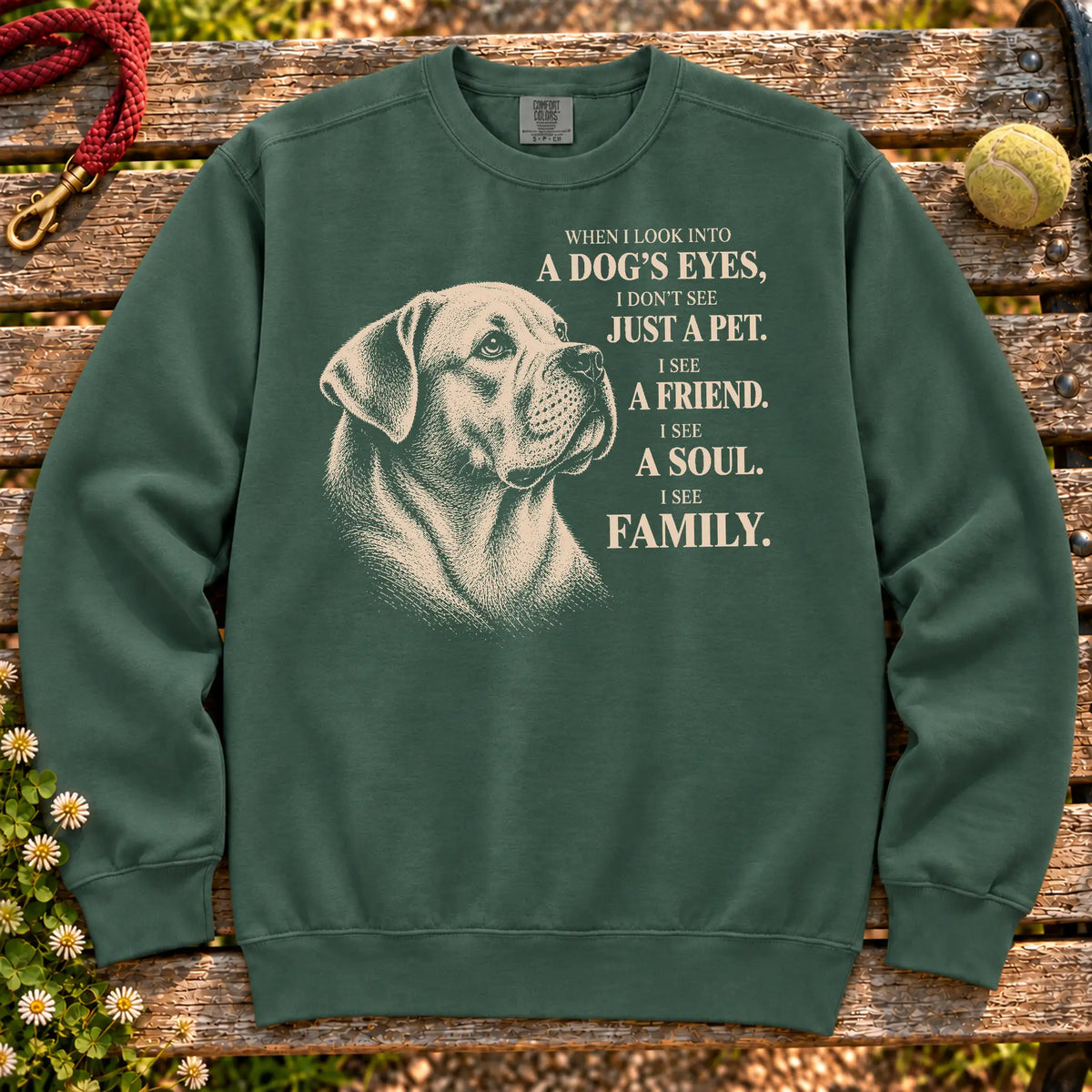 Blue Spruce Comfort Colors® sweatshirt featuring the Labrador Retriever More Than a Pet design.