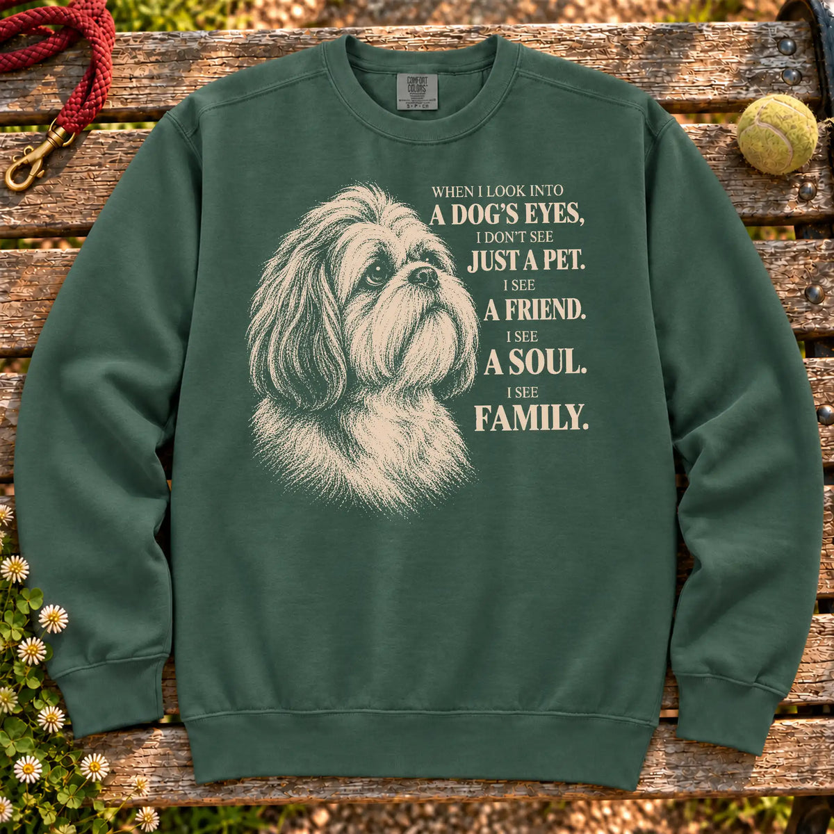 Blue Spruce Comfort Colors® sweatshirt featuring the Shih Tzu More Than a Pet design.