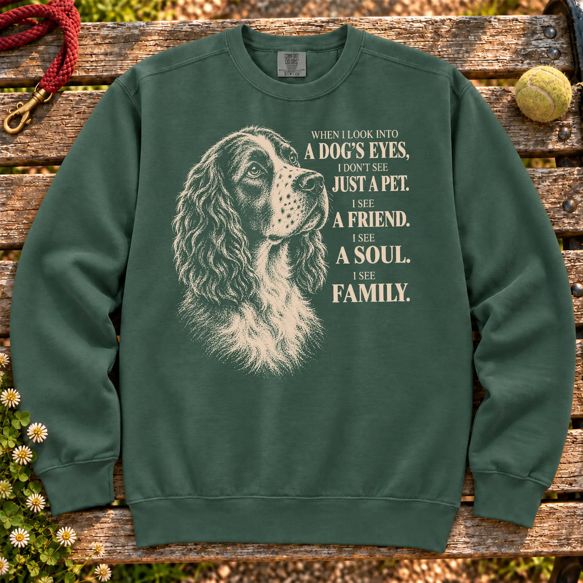 Blue Spruce Comfort Colors® sweatshirt featuring the Springer Spaniel More Than a Pet design.