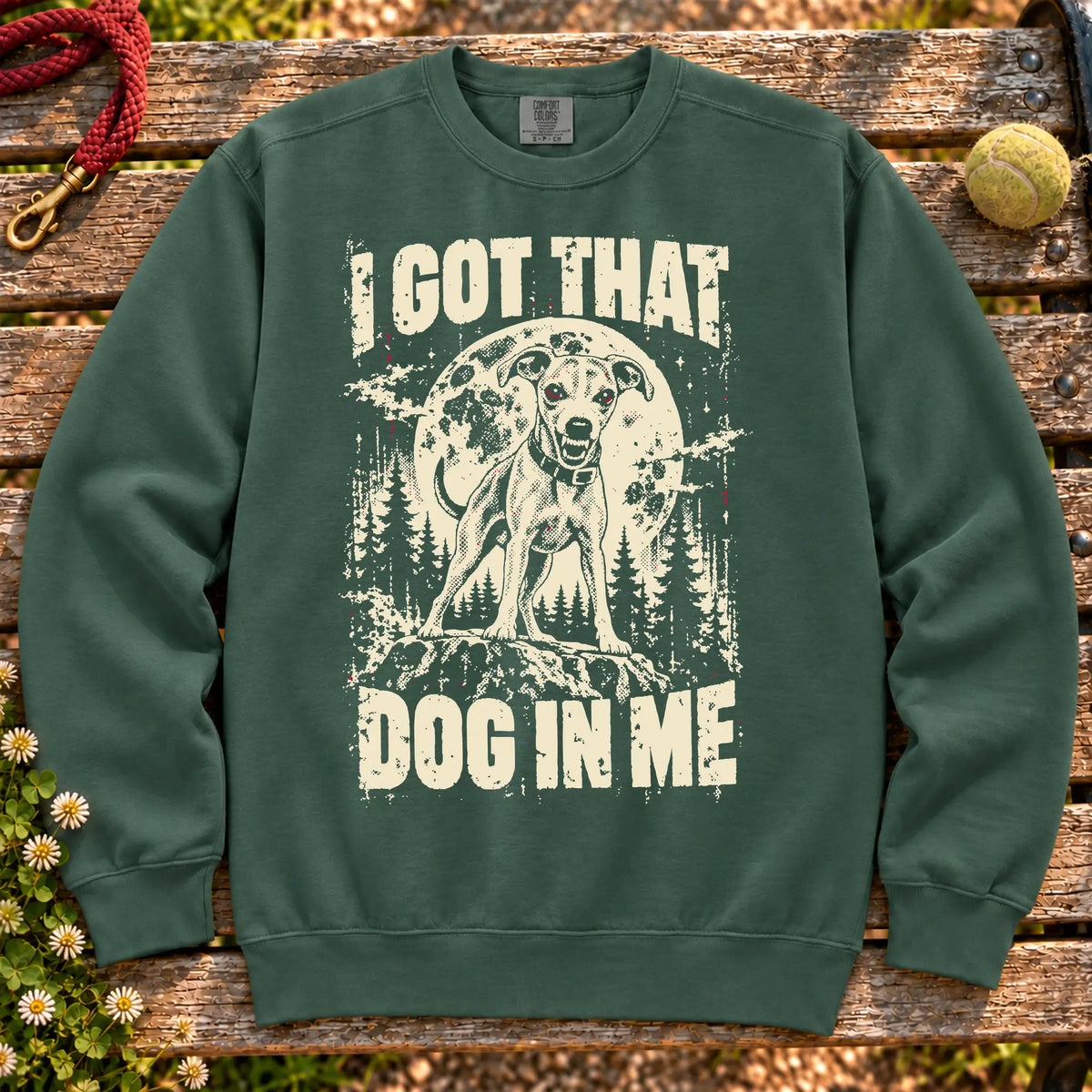 Blue Spruce Whippet I Got That Dog in Me sweatshirt, full garment view