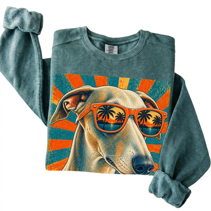 Folded Blue Spruce Comfort Colors sweatshirt with a Retro Whippet Dad design