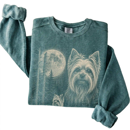 Blue Spruce Yorkie Moonlit Forest Comfort Colors sweatshirt, folded view