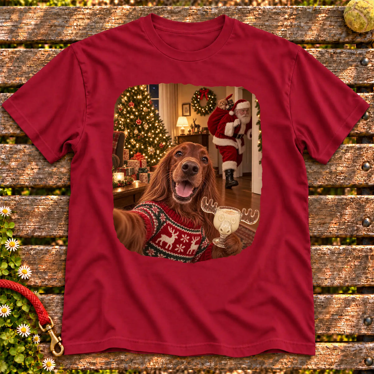 Irish Setter Eggnog Selfie design on a Cardinal Red Gildan® T-shirt