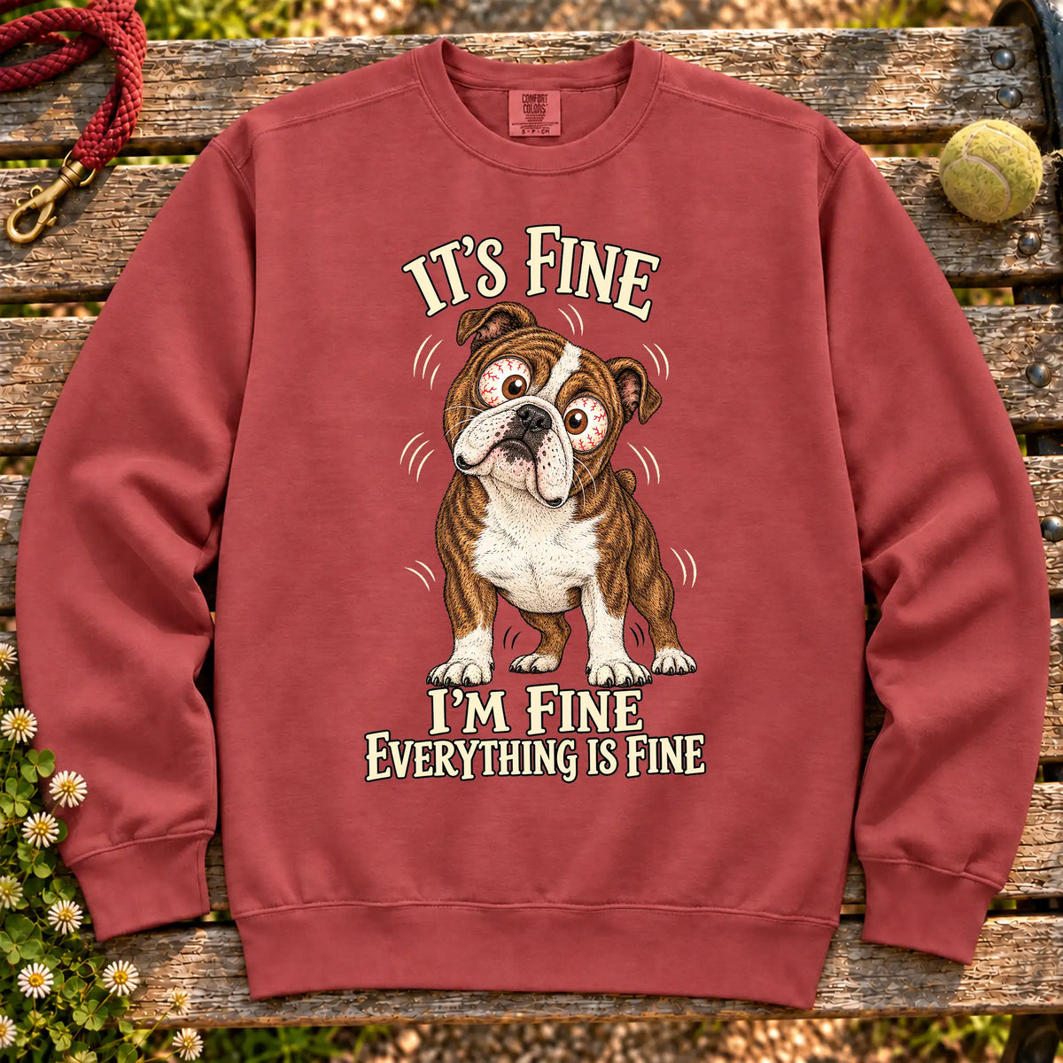 Bulldog Everything Is Fine Comfort Colors sweatshirt in Crimson