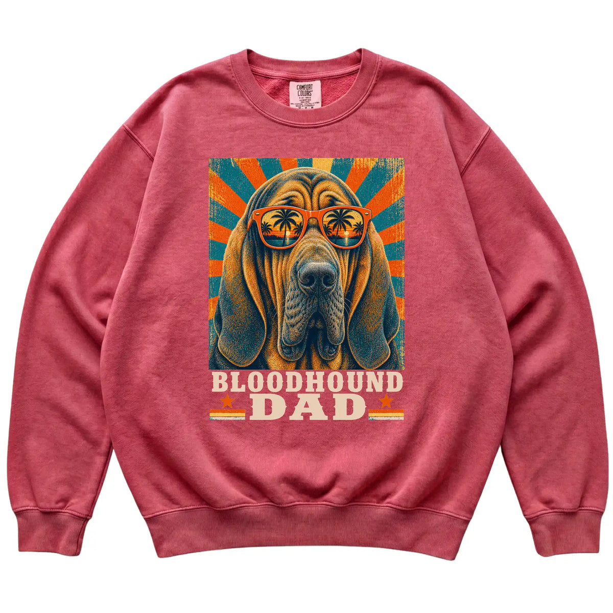 Retro Bloodhound Dad design on a Crimson Comfort Colors sweatshirt
