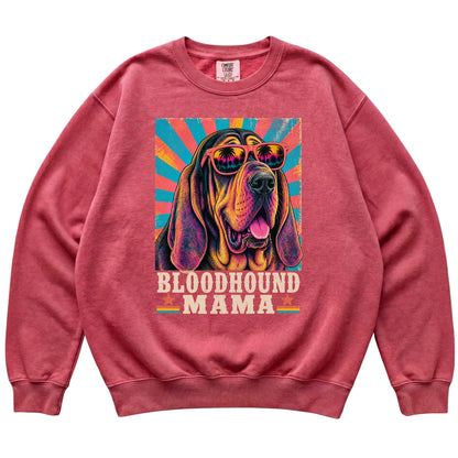 Retro Bloodhound Mama design on a Crimson Comfort Colors sweatshirt