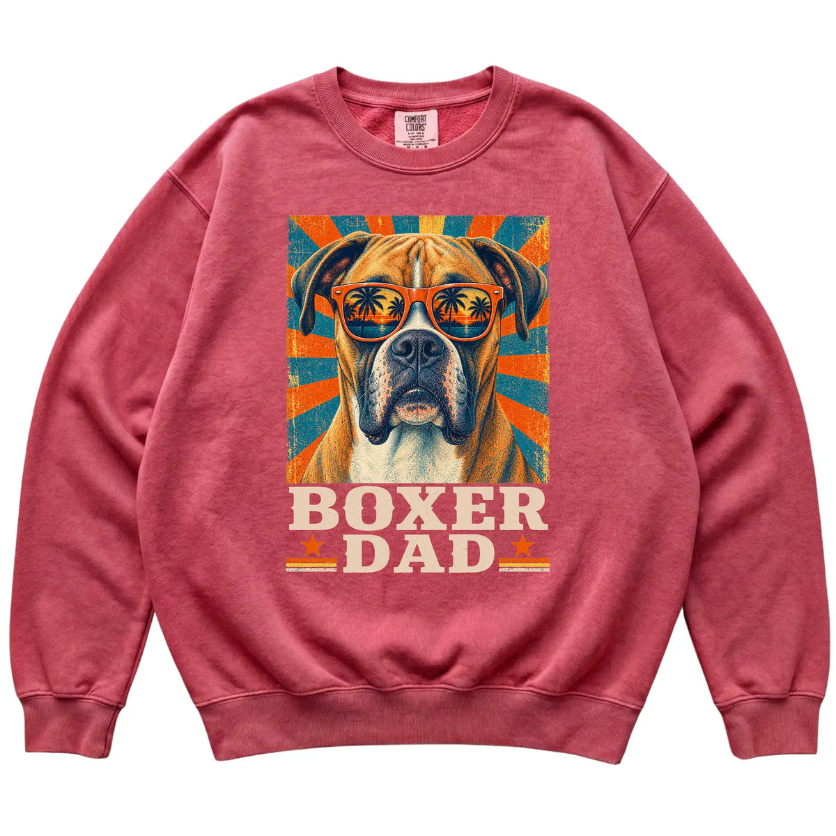 Retro Boxer Dad design on a Crimson Comfort Colors sweatshirt