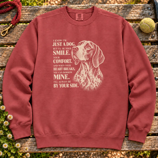 Crimson Comfort Colors® sweatshirt featuring the Pointer By Your Side design.