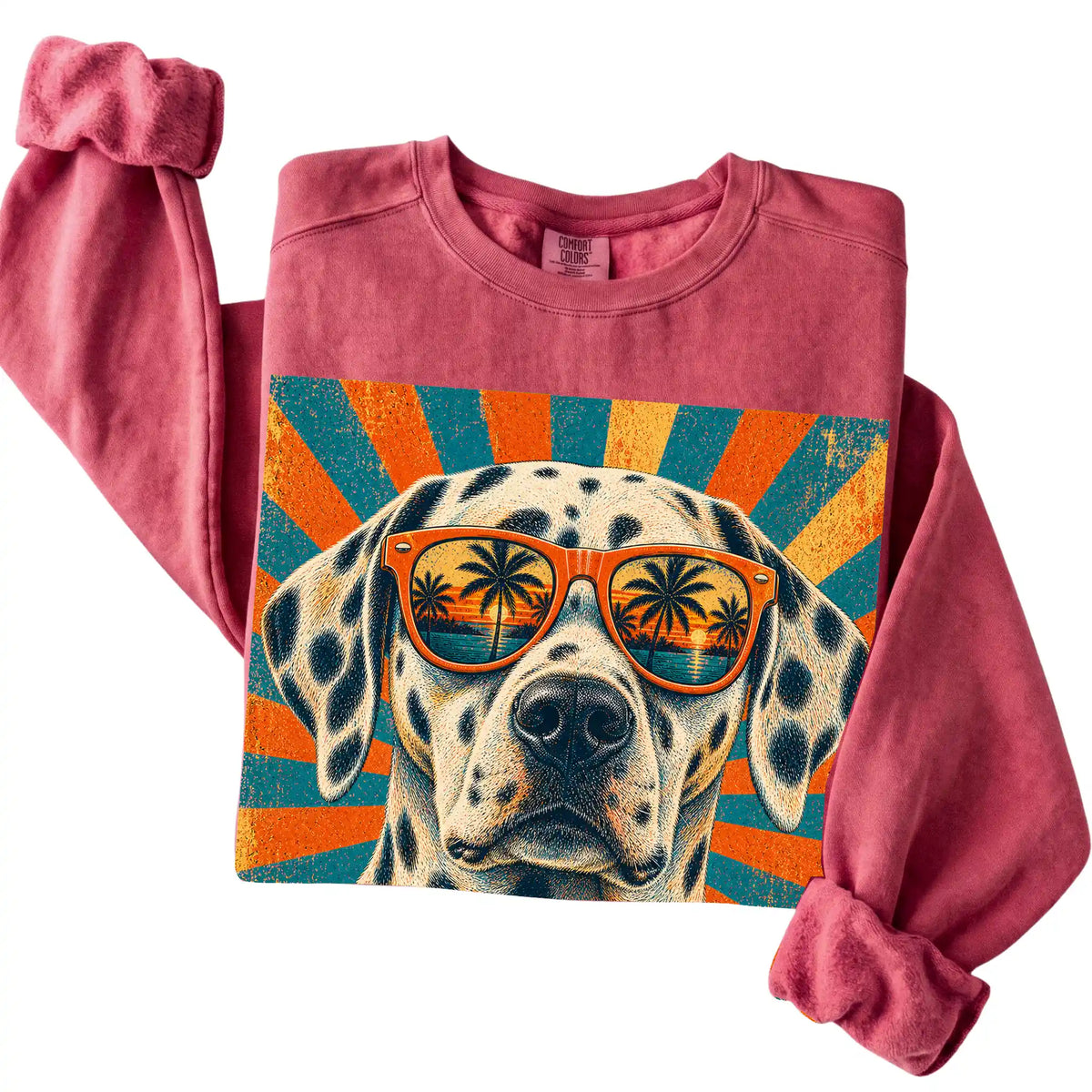 Folded Crimson Comfort Colors sweatshirt with a Retro Dalmatian Dad design
