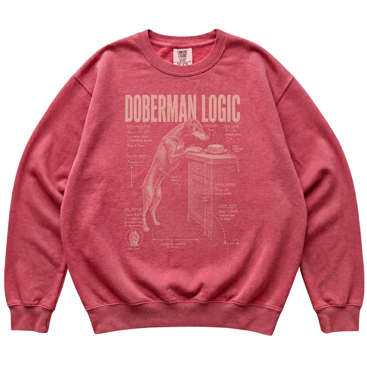 Crimson Doberman Logic T-Shirt laid flat