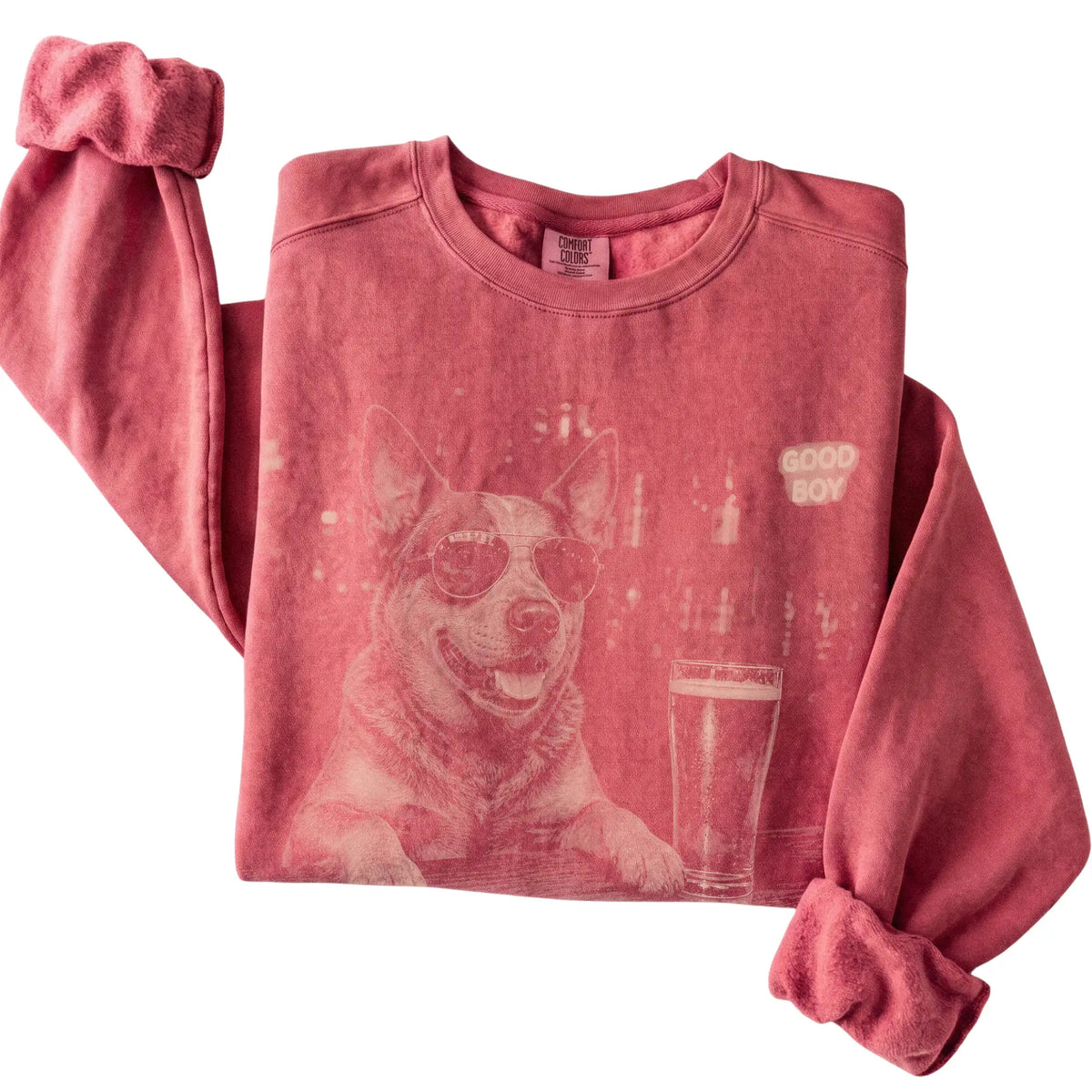 Crimson Blue Heeler at a bar beside a pint, folded detail view