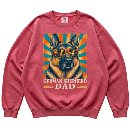 Retro German Shepherd Dad design on a Crimson Comfort Colors sweatshirt