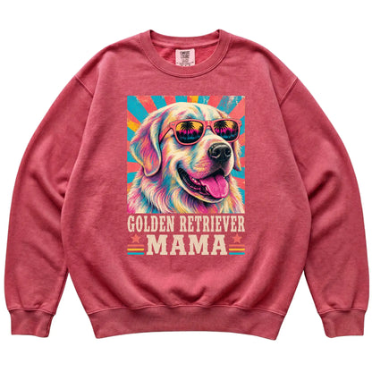 Retro Golden Retriever Mama design on a Crimson Comfort Colors sweatshirt