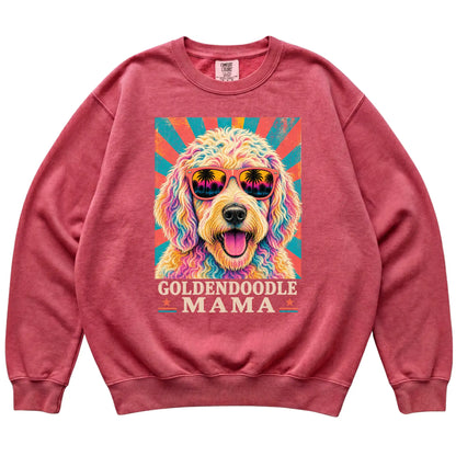 Retro Goldendoodle Mama design on a Crimson Comfort Colors sweatshirt