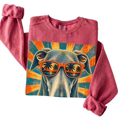 Folded Crimson Comfort Colors sweatshirt with a Retro Greyhound Dad design
