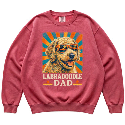 Retro Labradoodle Dad design on a Crimson Comfort Colors sweatshirt