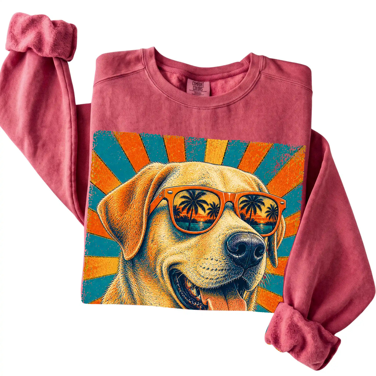 Folded Crimson Comfort Colors sweatshirt with a Retro Labrador Retriever Dad design