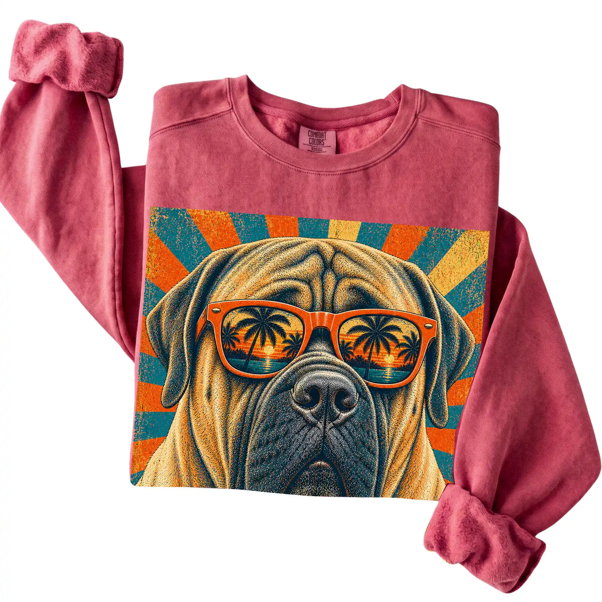 Folded Crimson Comfort Colors sweatshirt with a Retro Mastiff Dad design