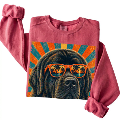 Folded Crimson Comfort Colors sweatshirt with a Retro Newfie Dad design