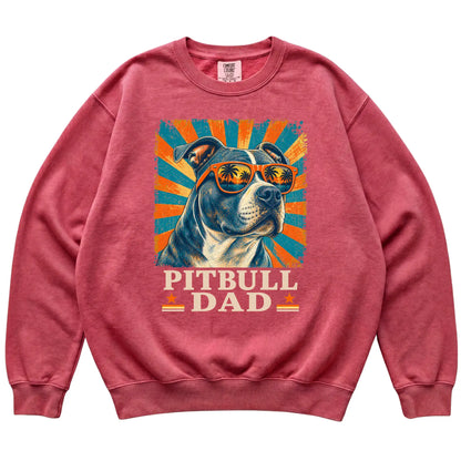 Retro Pitbull Dad design on a Crimson Comfort Colors sweatshirt